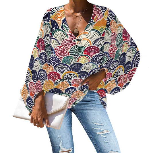 V-Neck Chiffon Puff Sleeve Blouse by Luxtrini