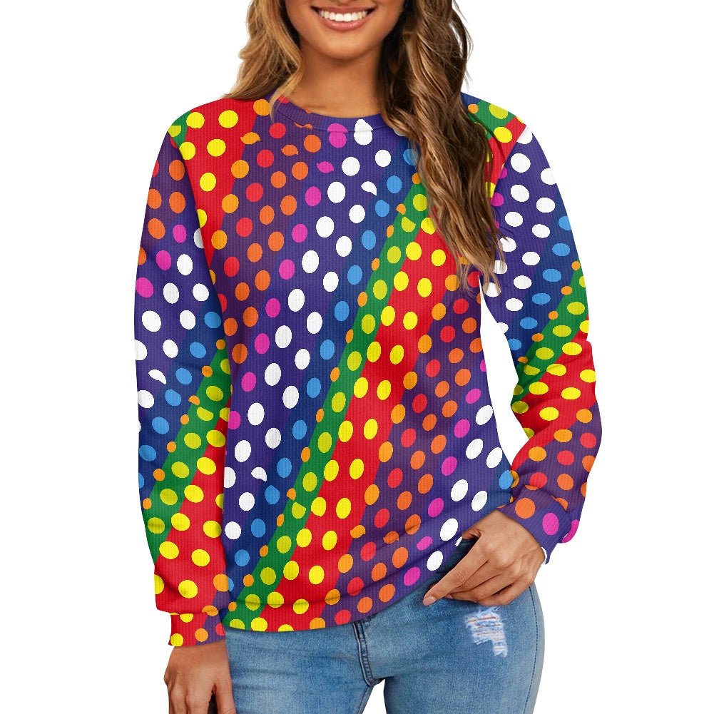 Polka Dot Rainbow Stripes Knitted pullover (All Over Printed)