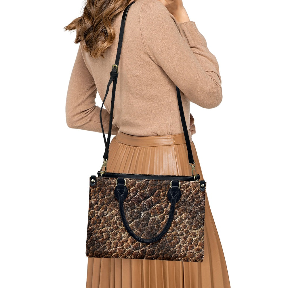 Wild Essence: Textured Brown Women's PU Leather Twill Handbag for Everyday Elegance