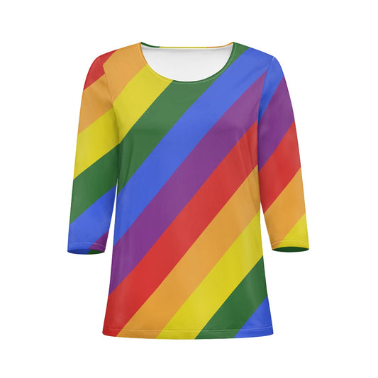 Rainbow Women's three quarter sleeve top white
