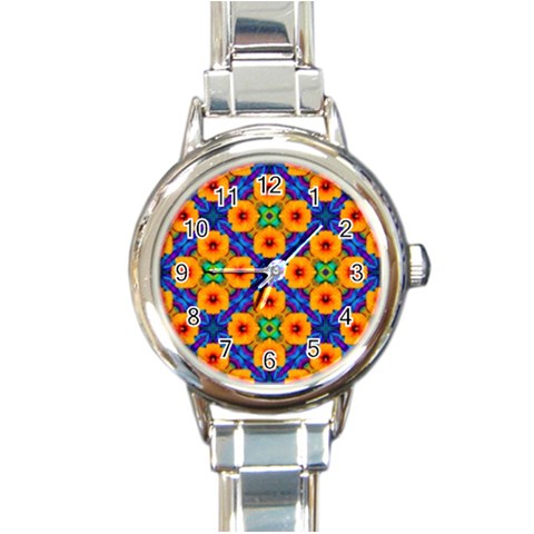 Hibiscus Array Round Italian Charm Watch