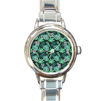 Black Monstera Round Italian Charm Watch