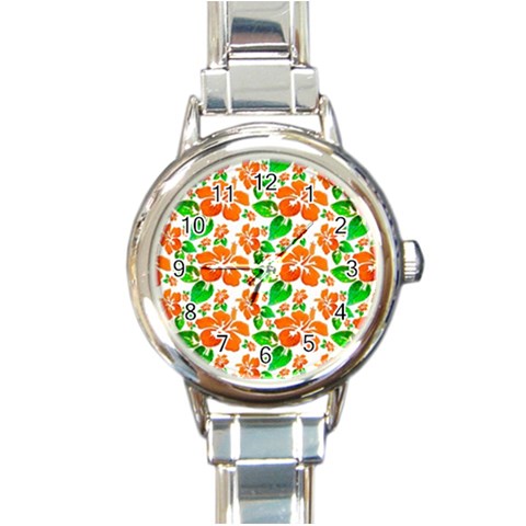 Round Italian Charm Watch Hibiscus