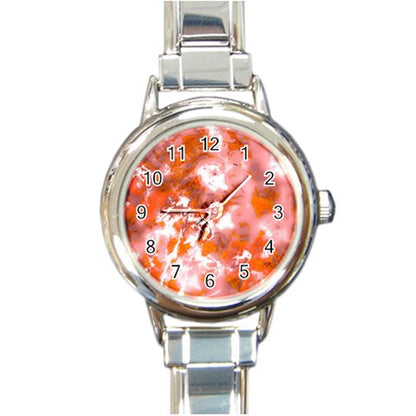 Round Italian Charm Watch Red Hibiscus Impressionist