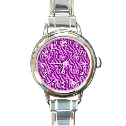 Round Italian Charm Watch Pink and Purple Stripes