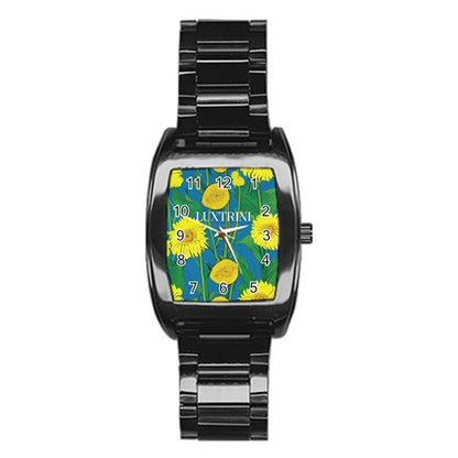 Sunflower Stainless Steel Barrel Watch