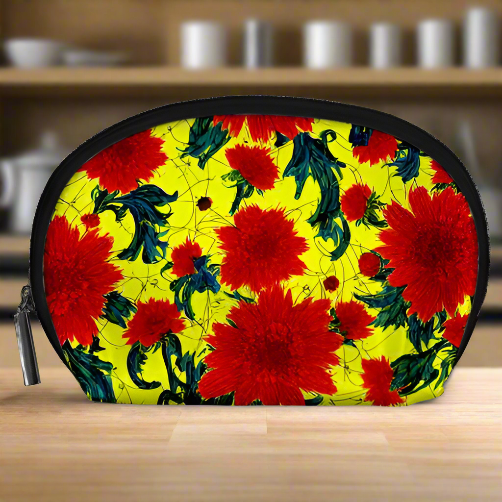 Red Flowers on Yellow Accessory Pouch (Large)