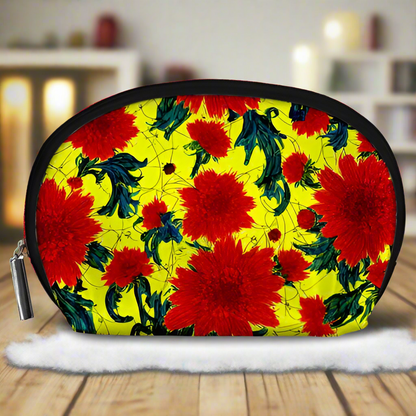 Red Flowers on Yellow Accessory Pouch (Large)