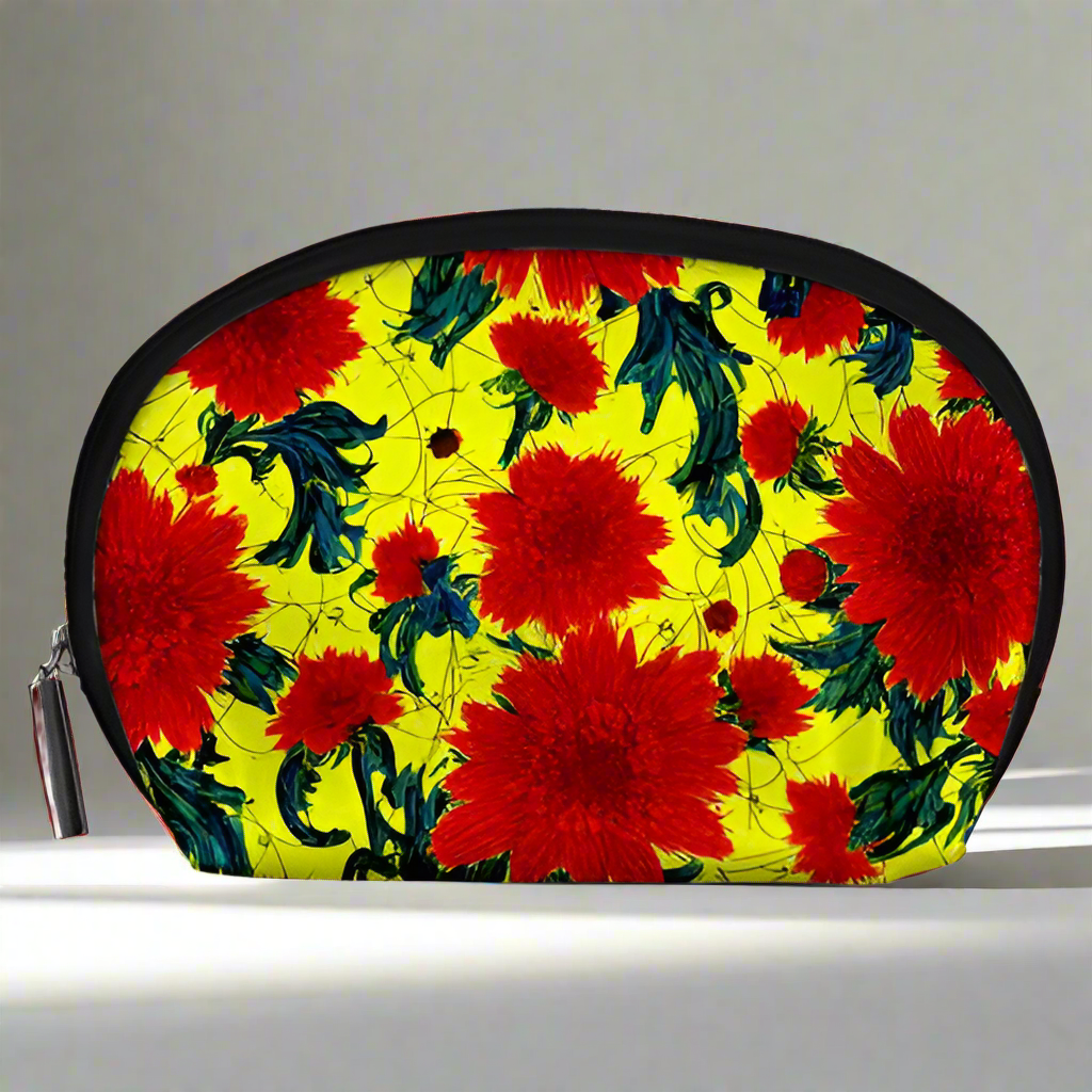 Red Flowers on Yellow Accessory Pouch (Large)