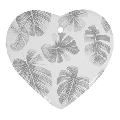 White Monstera Heart Ornament (Two Sides)