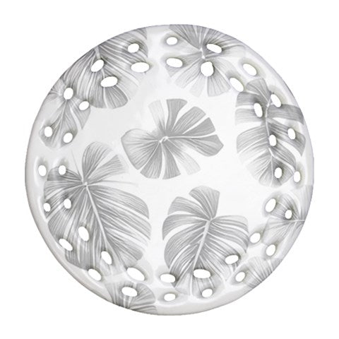 White Monstera Ornament (Round Filigree)