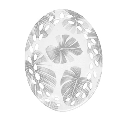 White Monstera Ornament (Oval Filigree)