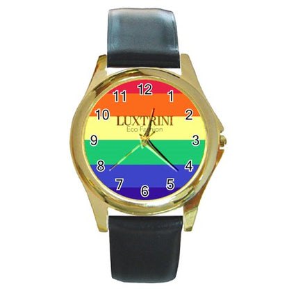 LGBTQ Rainbow Pride #12 Round Gold Metal Watch