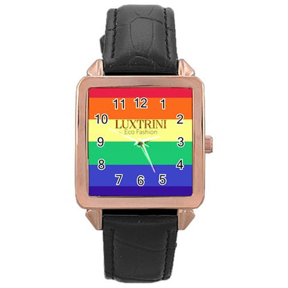 LGBTQ Rainbow Pride #12 Rose Gold Leather Watch