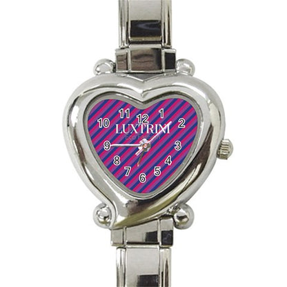 Luxtrini Bisexual Flag Heart Charm Watch | Customizable Luxury Timepiece with Japanese Movement, Adjustable Stainless Steel Band