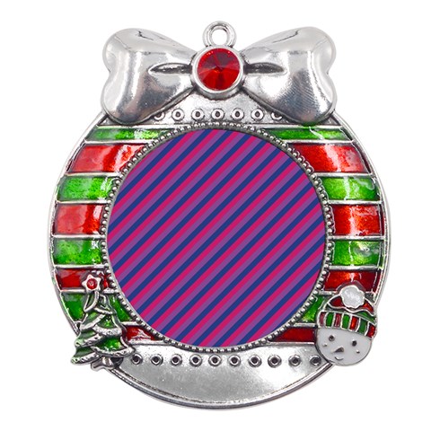 Bisexual Flag Metal X'Mas Ribbon With Red Crystal Round Ornament