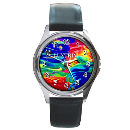 Rainbow Confusion Round Metal Watch