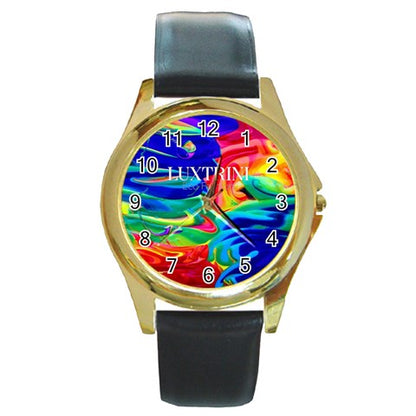 Rainbow Confusion Round Gold Metal Watch