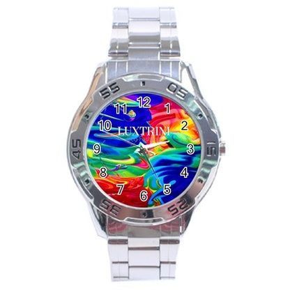 Elegant Unisex Stainless Steel Watch with Rainbow Confusion Design