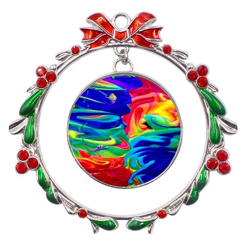 Rainbow Confusion Metal X'mas Wreath Ribbon Ornament