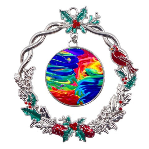 Rainbow Confusion Metal X'mas Wreath Holly leaf Ornament