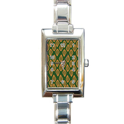 African | Ethnic | Mudcloth | #16 Green and Orange Rectangle Italian Charm Watch