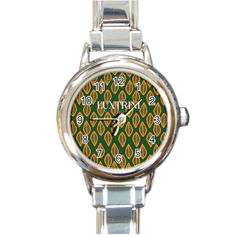 African Ethnic Mudcloth Green Orange Round Italian Charm Fashion Watch