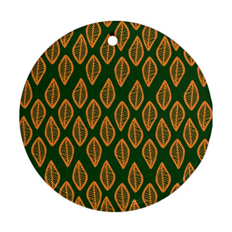 African | Ethnic | Mudcloth | #16 Green and Orange Ornament (Round)