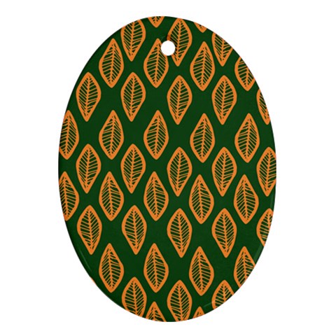 African | Ethnic | Mudcloth | #16 Green and Orange Ornament (Oval)