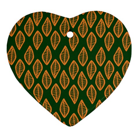 African | Ethnic | Mudcloth | #16 Green and Orange Ornament (Heart)