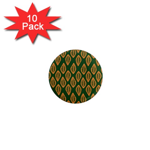 African | Ethnic | Mudcloth | #16 Green and Orange 1" Mini Magnet (10 pack)