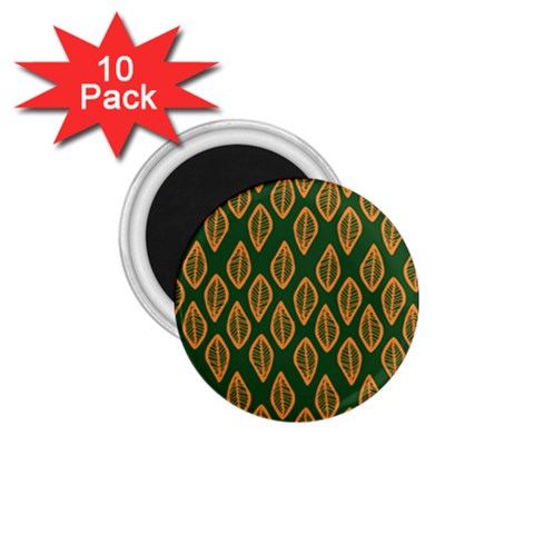 African | Ethnic | Mudcloth | #16 Green and Orange 1.75" Magnet (10 pack)