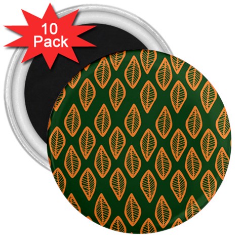 African | Ethnic | Mudcloth | #16 Green and Orange 3" Magnet (10 pack)