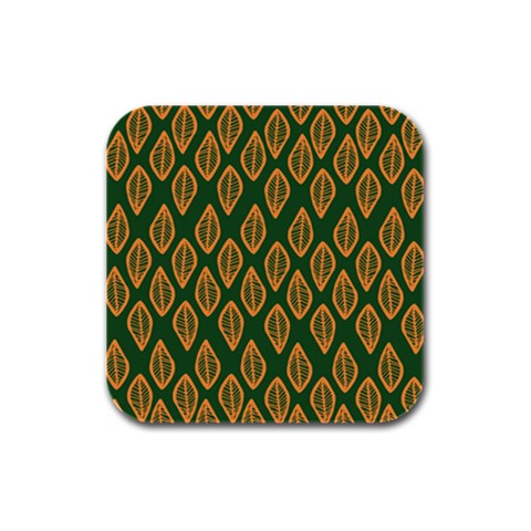 African | Ethnic | Mudcloth | #16 Green and Orange Rubber Square Coaster (4 pack)