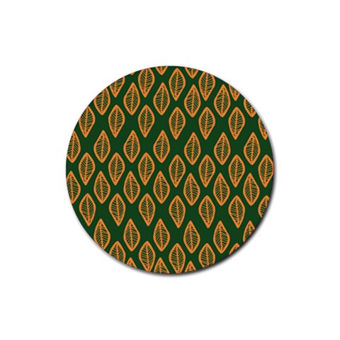 African | Ethnic | Mudcloth | #16 Green and Orange Rubber Round Coaster (4 pack)