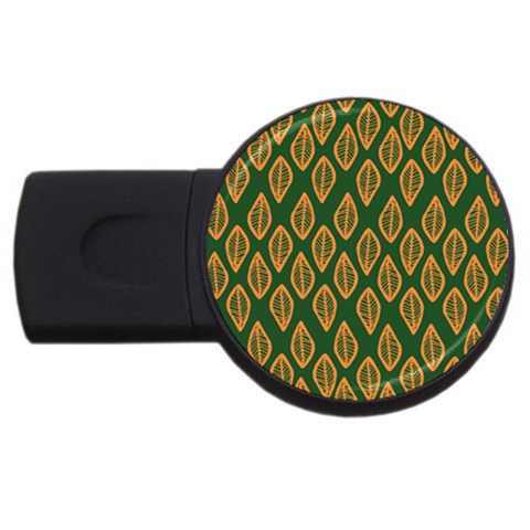 African | Ethnic | Mudcloth | #16 Green and Orange USB Flash Drive Round (2 GB)
