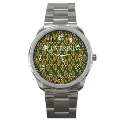 African | Ethnic | Mudcloth | #16 Green and Orange Sport Metal Watch