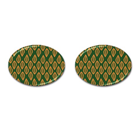 African | Ethnic | Mudcloth | #16 Green and Orange Cufflinks (Oval)