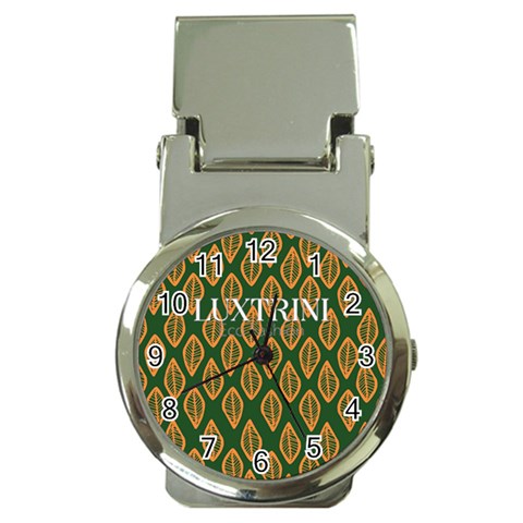 African | Ethnic | Mudcloth | #16 Green and Orange Money Clip Watch