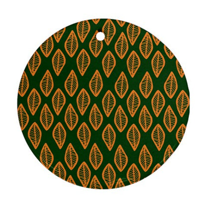 African | Ethnic | Mudcloth | #16 Green and Orange Round Ornament (Two Sides)