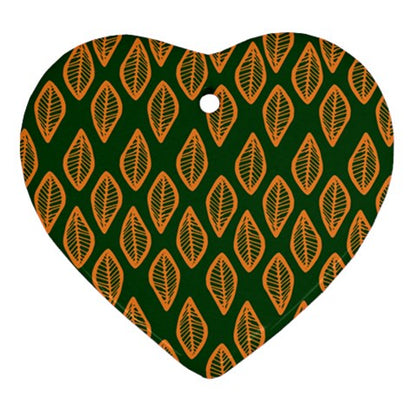 African | Ethnic | Mudcloth | #16 Green and Orange Heart Ornament (Two Sides)