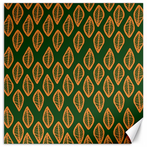 African | Ethnic | Mudcloth | #16 Green and Orange Canvas 16" x 16"