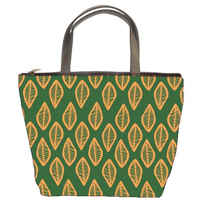 African | Ethnic | Mudcloth | #16 Green and Orange Bucket Bag