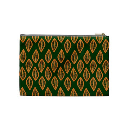 African | Ethnic | Mudcloth | #16 Green and Orange Cosmetic Bag (Medium)