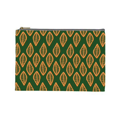 African | Ethnic | Mudcloth | #16 Green and Orange Cosmetic Bag (Large)