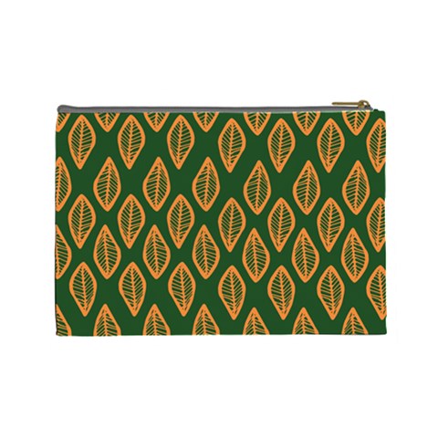 African | Ethnic | Mudcloth | #16 Green and Orange Cosmetic Bag (Large)