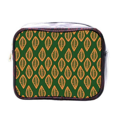 African | Ethnic | Mudcloth | #16 Green and Orange Mini Toiletries Bag (One Side)