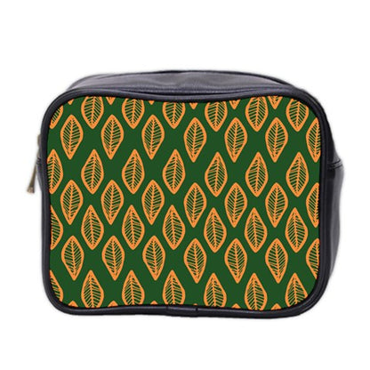 African | Ethnic | Mudcloth | #16 Green and Orange Mini Toiletries Bag (Two Sides)