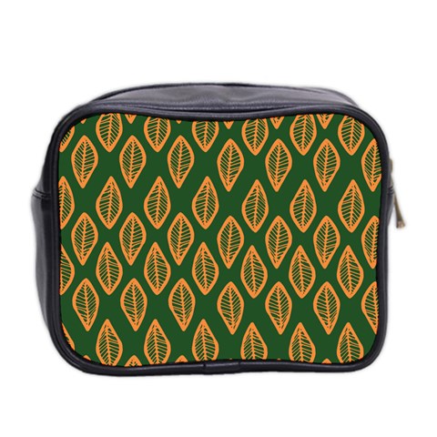 African | Ethnic | Mudcloth | #16 Green and Orange Mini Toiletries Bag (Two Sides)