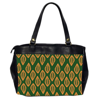 African | Ethnic | Mudcloth | #16 Green and Orange Oversize Office Handbag (2 Sides)